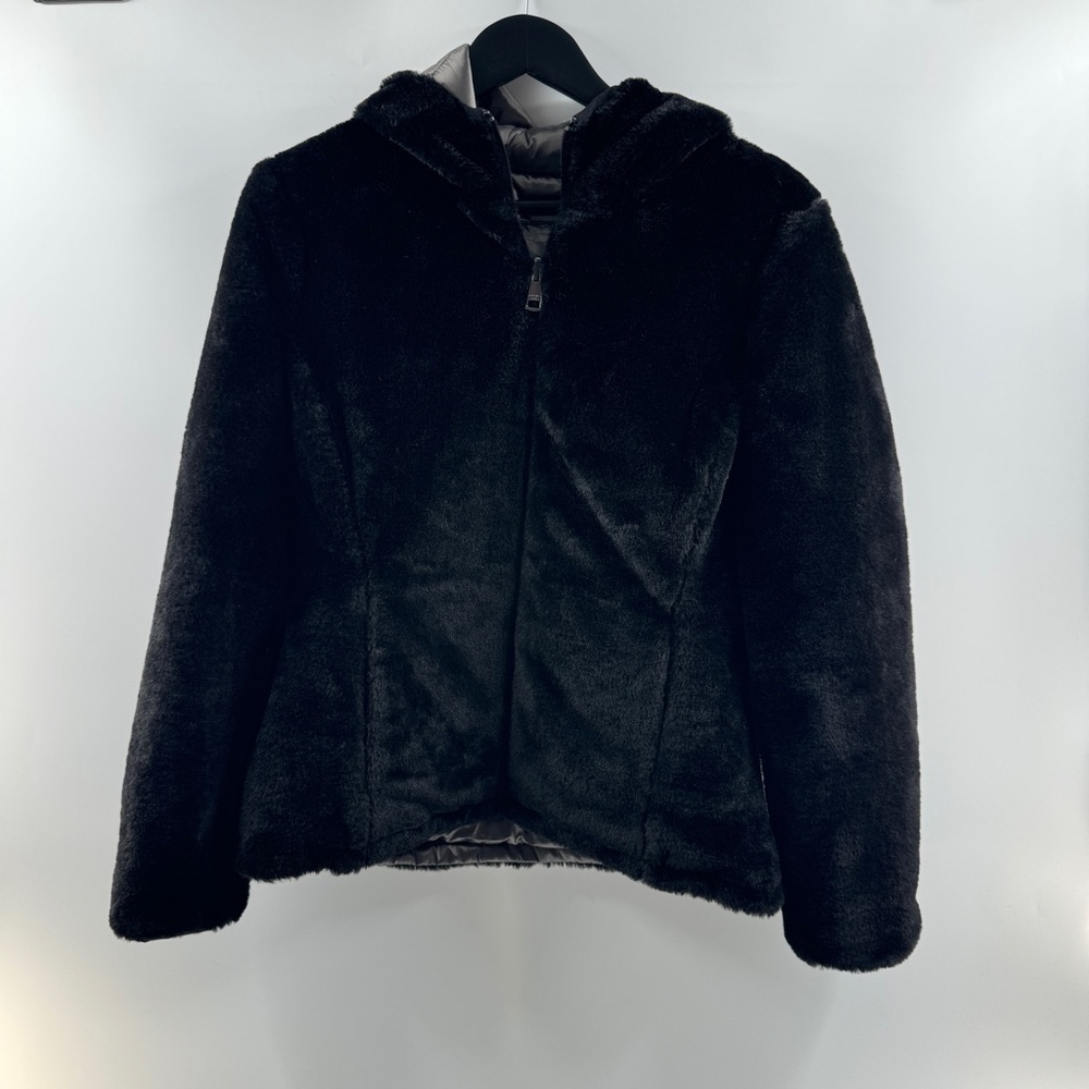 Andrew Marc Faux Fur Black Zip-Up Jacket Size Small NWT Hooded Coat